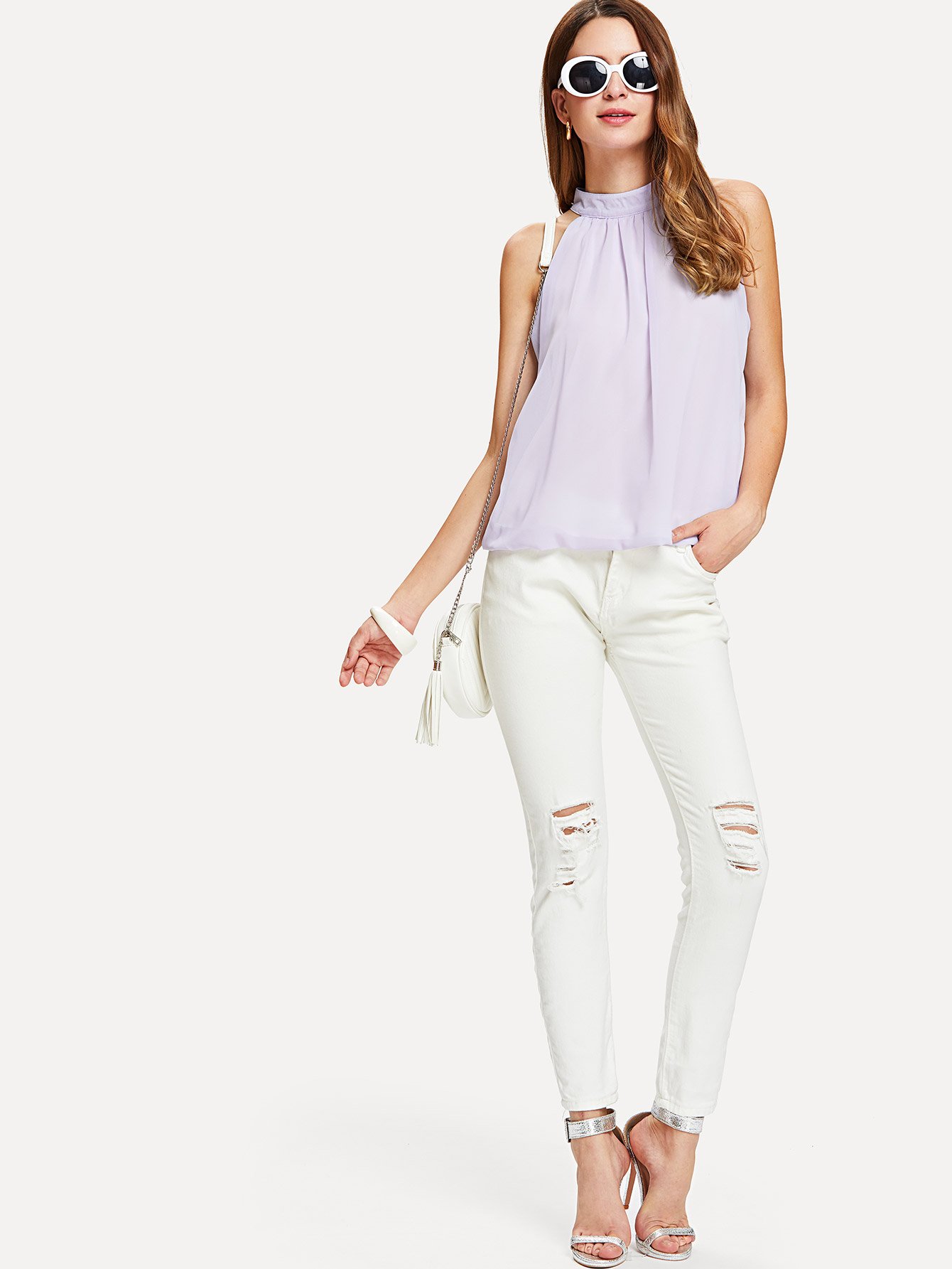 Overlap Back Tie Detail Blouse